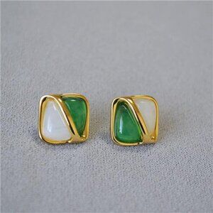 14K Gold alloy acrylic white green matching ear studs orange color square ear